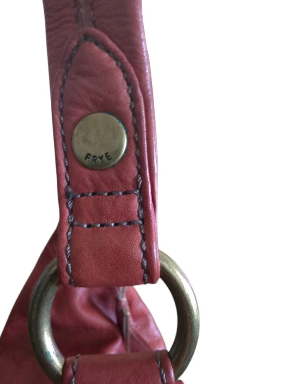 Frye Campus Leather Hobo Bag 34DB877 Vintage Brass Distressed Burnt Red
